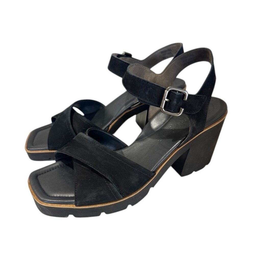 Paul Green Leora Sandals Women's US 10 UK 7.5 Black Suede Platform Block Heel